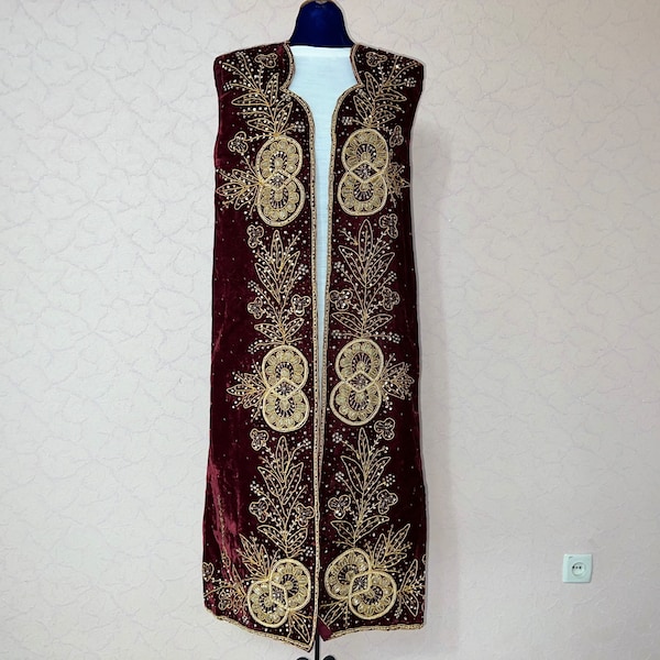 UZBEK Vest, vintage suzani Waistcoat, handmade uzbek robe, Uzbekistan caftan, golden boho embroidered jacket, uzbek coat, tajik dress