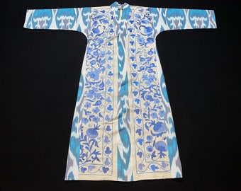 Uzbek Chapan Handwoven Ikat Uzbekistan suzani Robe Dress Caftan Jacket vintage style Coat