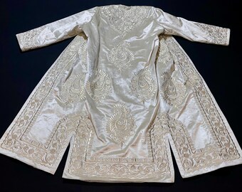 UZBEK CHAPAN, handmade embroidered suzani coat, uzbek robe, Uzbekistan caftan, golden boho embroidered jacket, tajik kaftan