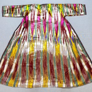 UZBEK IKAT CHAPAN, Antique silkworm silk coat, handmade uzbek robe, Uzbekistan caftan, boho ikat jacket, tajik dress