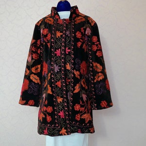 Uzbek Jacket Silk Embroidered Vintage Uzbekistan SUZANI chapan dress robe Coat