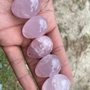 Natural A Grade Small Rose Quartz Gemstone Eggs from Madagascar with Drilled Hole
