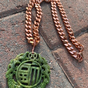 Natural Jade Medallion with 100% Copper 20 inch Cuban chain
