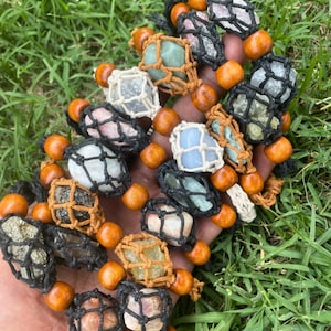 Handmade Unakite and Green Calcite Interchangeable Double Gemstone Holder Cage Adjustable Bracelet