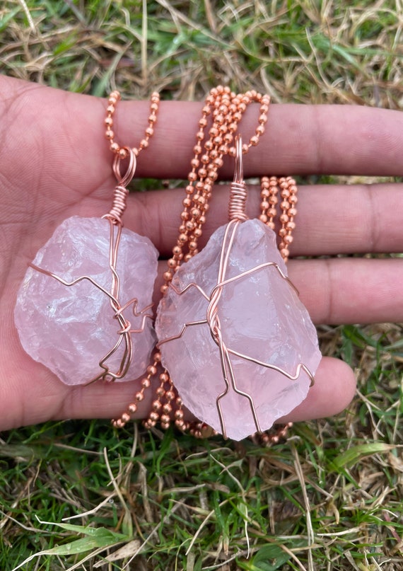 Top Quality Rose Quartz madagascar in Pure Copper With 2mm Copper