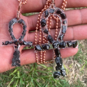 Elite Shungite Ankh Pendant - Natural Stone Healing Jewelry bare copper with pure copper 2mm ball chain bild 2