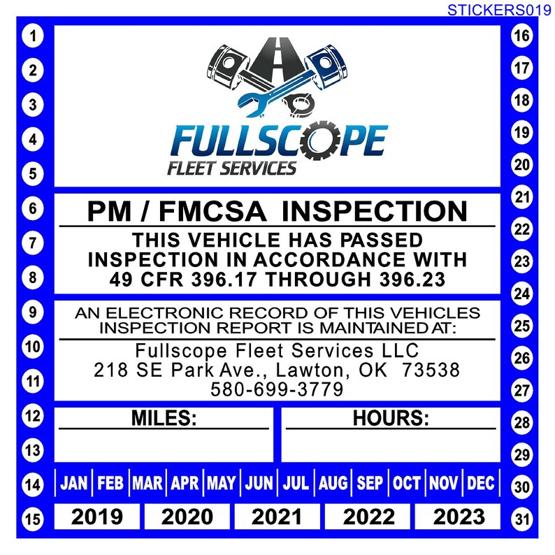 US DOT Annual Inspection Decal for FMCSA 49 CFR Part 396.17 Through 396