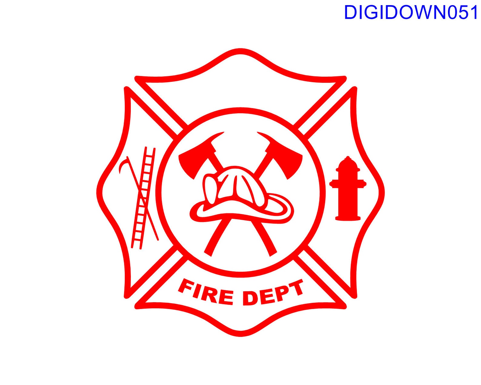 Maltese Cross Fire Dept Logo W/hook, Ladder, Hydrant, Hat, Pulaski SVG