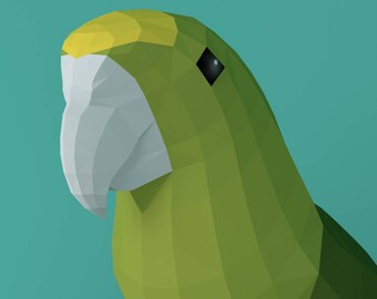 Papercraft, papuga, rękodzieło, sztuka, dom, dekoracja, majsterkowanie, ręcznie robione, wzór, prawdziwa papuga amazońska, przez WordarStore.