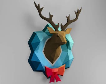 Papercraft, Świąteczny Renifer, Rękodzieło, Sztuka, Dom, Dekoracja, Zrób to sam, Boże Narodzenie, ręcznie robione, wzór, Świąteczny Renifer, przez WordarStore.