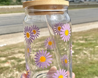 Mini Daisy Beer Can Glass | Iced Coffee Glass | Gift for Friend | Cute Coffee Cup | Spring Glass | Gift for Best Friend