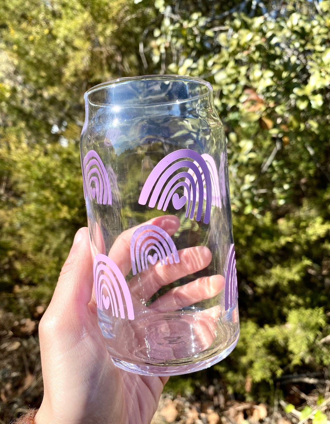 Rainbow Beer Can Glass Boho Rainbow Coffee Cup Iced Coffee Glass Gift