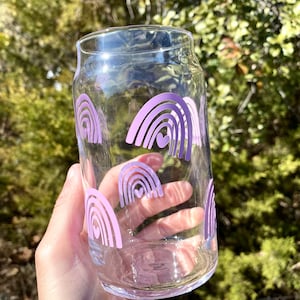 Rainbow Beer Can Glass | Boho Rainbow Coffee Cup | Iced Coffee Glass | Gift for Friend | Gift for Sister | Valentine’s Day | Personalized