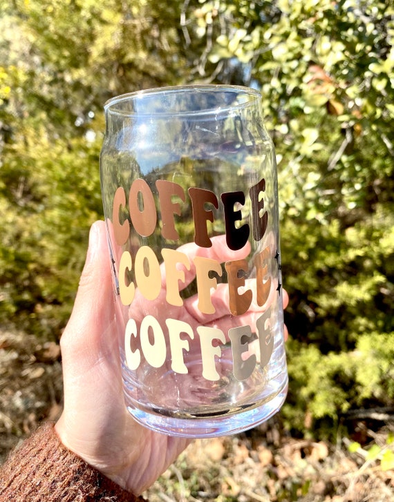 Plant Glass Coffee Cup Boho Iced Coffee Cup with Bamboo Lid and