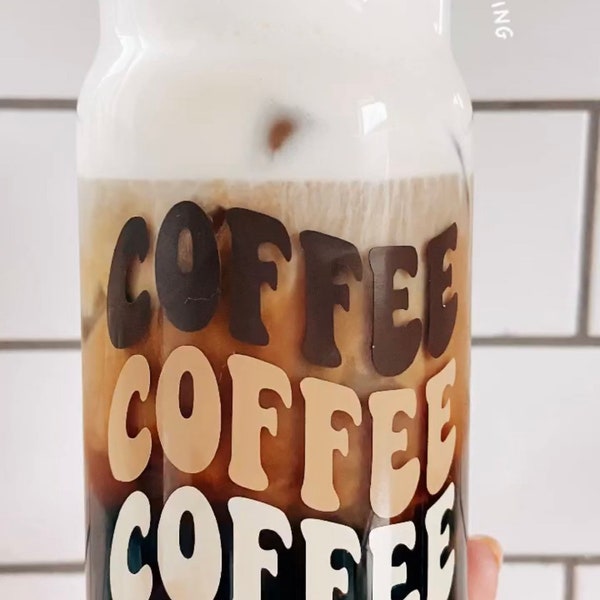 Coffee Glass Retro | Beer Can Glass | Personalized Coffee Cup | Aesthetic Iced Coffee | Gift for Friend | Boho | Iced Coffee | Bamboo Lid