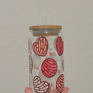 Conchas Coffee Glass | Valentine’s Day Iced Coffee Glass | Valentine Hearts Glass Cup | Valentine’s Day Gift | Gift for Girlfriend | Latina