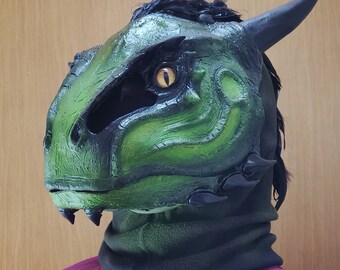 Argonian Reptile Head Mask custom movable Jaw