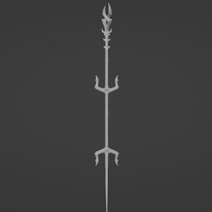 Può includere: Una lancia argentata a tre punte con una cima decorativa a forma di fiamma.