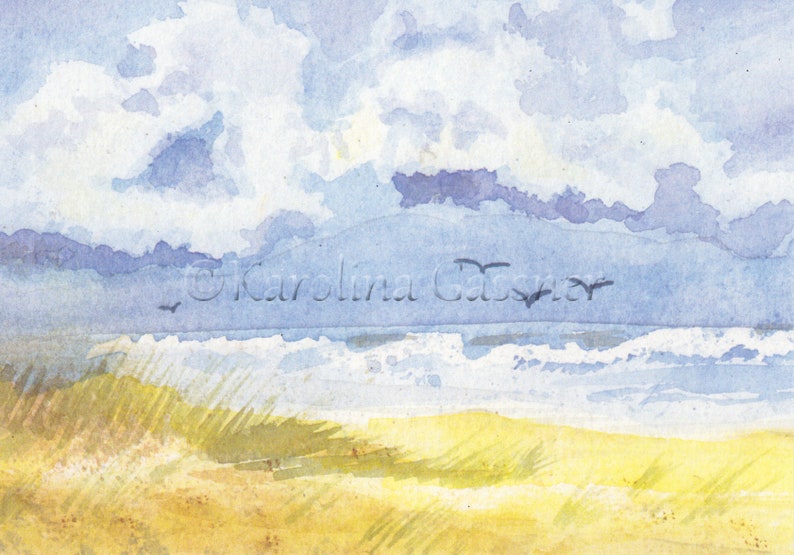 Mini Art Print Beach on Postcard with a seascape Hand-painted design