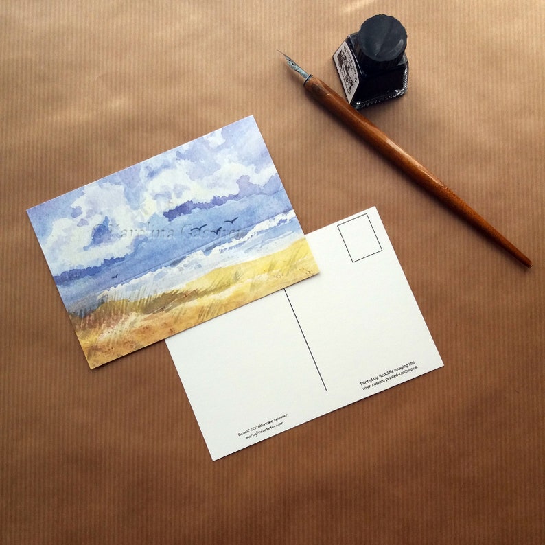 Mini Art Print Beach on Postcard with a seascape Hand-painted design