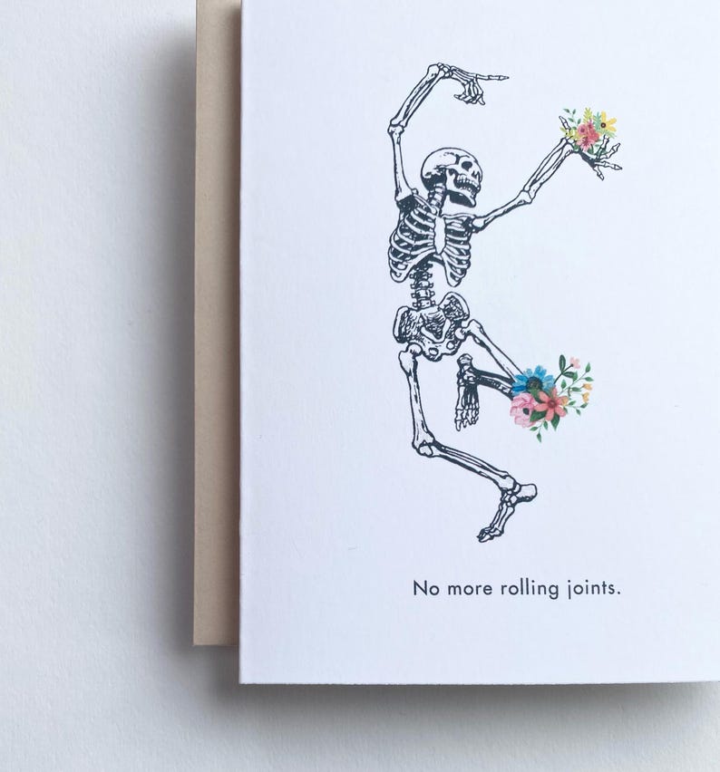 Knee replacement card dancing skeleton with flowers