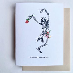 Hip replacement card dancing skeleton with flowers