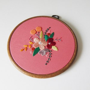 Pink Floral Hand Embroidery Hoop Art / Needlepoint Wall Hanging, Floral ...