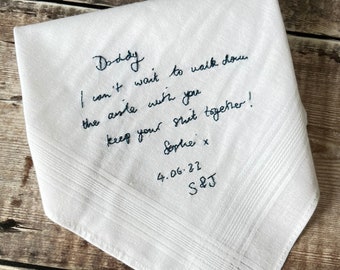 Father of the bride handkerchief, Your handwriting wedding embroidery, Pocket square, Bride to Father gift