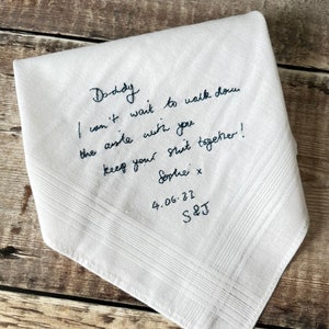 Father of the bride handkerchief, Your handwriting wedding embroidery, Pocket square, Bride to Father gift