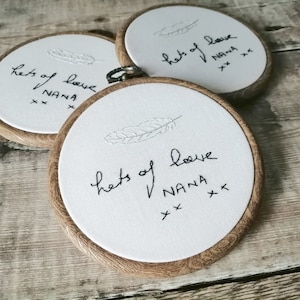 Handwriting Hoop, actual handwriting transformed into hand embroidered hoop, Memorial Gift, Handwriting Gift, Remembrance Gift -Mini 5&quot; Hoop