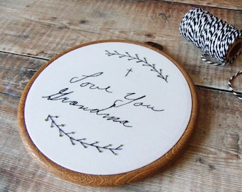 Handwriting Gift, Actual Handwriting Transformed into Embroidery, Memorial Gift, Handwriting Embroidery, Remembrance Gift (with border)
