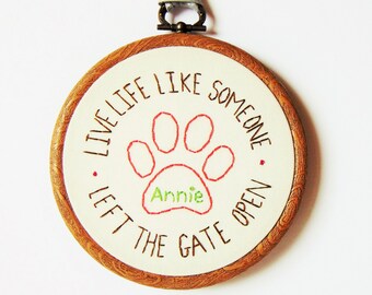 Personalised Dog Memorial Paw Embroidery Hoop Art, Pet Loss Gift