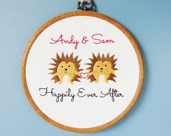 Anniversary Gift, Hedgehog Gift, Cotton Anniversary Gift, 2nd Anniversary Gift, Newlyweds Gift, Engagement Gift, Embroidery Hoop Art