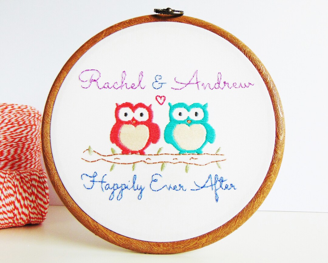 Owl Anniversary Embroidery Hoop Art, Personalized Cotton Gift - Etsy