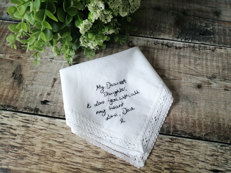 Custom Hand Embroidered Handwriting Wedding Handkerchief