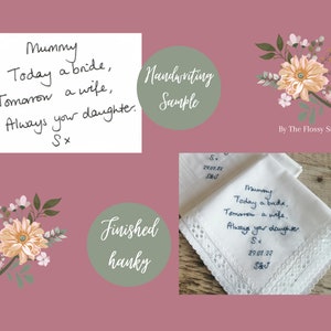 Father of the bride handkerchief, Your handwriting wedding embroidery, Pocket square, Bride to Father gift image 3