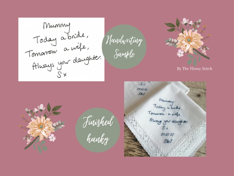 Father of the bride handkerchief, Your handwriting wedding embroidery, Pocket square, Bride to Father gift image 3