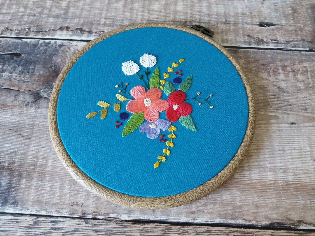 Hand Embroidery Hoop Art, Teal Floral Wall Hanging, 6 Inch - Etsy