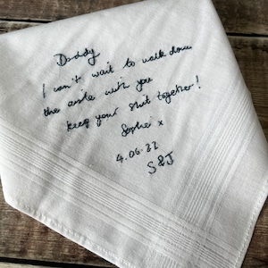 Father of the bride handkerchief, Your handwriting wedding embroidery, Pocket square, Bride to Father gift image 6