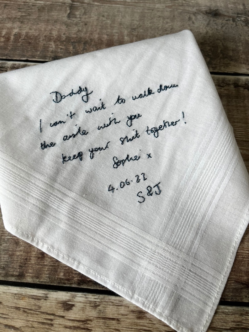 Father of the bride handkerchief, Your handwriting wedding embroidery, Pocket square, Bride to Father gift image 6