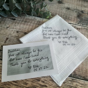 Father of the bride handkerchief, Your handwriting wedding embroidery, Pocket square, Bride to Father gift image 7