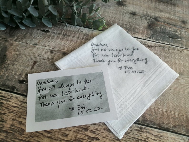 Father of the bride handkerchief, Your handwriting wedding embroidery, Pocket square, Bride to Father gift image 7