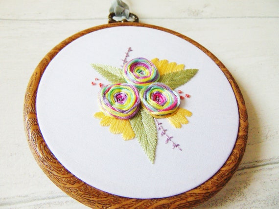 Flower Embroidery, Gifts for Her, Flower Wall Art, Flower Wall Decor,  Pastel Decor, Pastel Flower Whirls Embroidery Hoop Art 