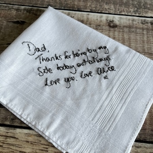 Father of the bride handkerchief, Your handwriting wedding embroidery, Pocket square, Bride to Father gift image 5