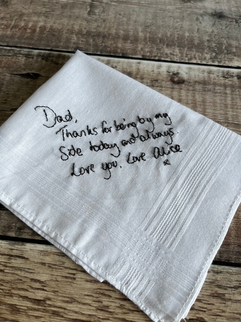 Father of the bride handkerchief, Your handwriting wedding embroidery, Pocket square, Bride to Father gift image 5