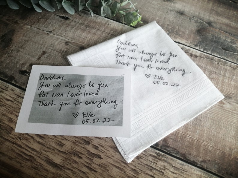 Father of the bride handkerchief, Your handwriting wedding embroidery, Pocket square, Bride to Father gift image 4