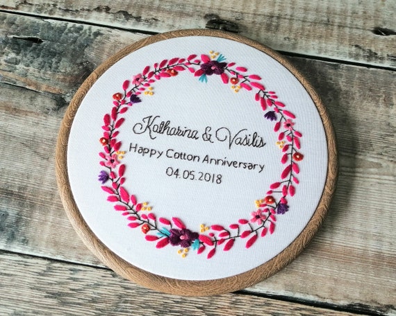 Bride and Groom Embroidered Hoop Art; Wedding Gift; 5 1/4 inches;  Handstitched