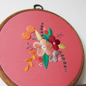 Pink Floral Hand Embroidery Hoop Art / Needlepoint Wall Hanging, Floral ...