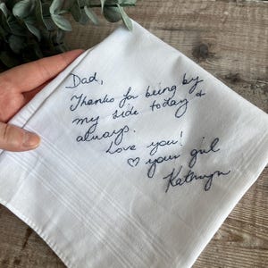 Father of the bride handkerchief, Your handwriting wedding embroidery, Pocket square, Bride to Father gift image 2