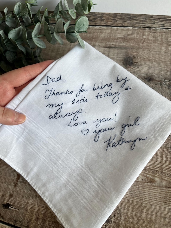 Father of the bride handkerchief, Your handwriting wedding embroidery, Pocket square, Bride to Father gift